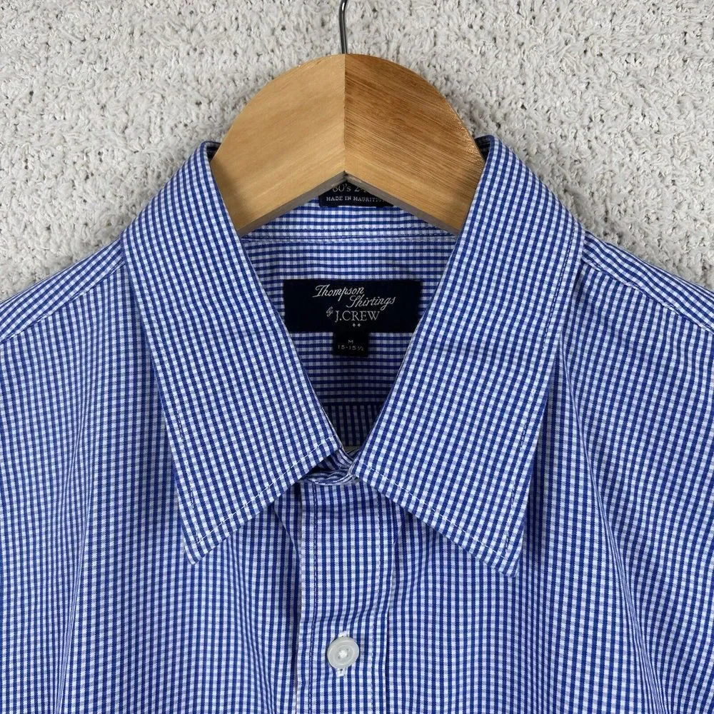 Thompson Shirtings by J.Crew Shirt Mens M Blue Micro Plaid 80s 2 Ply Long Sleeve